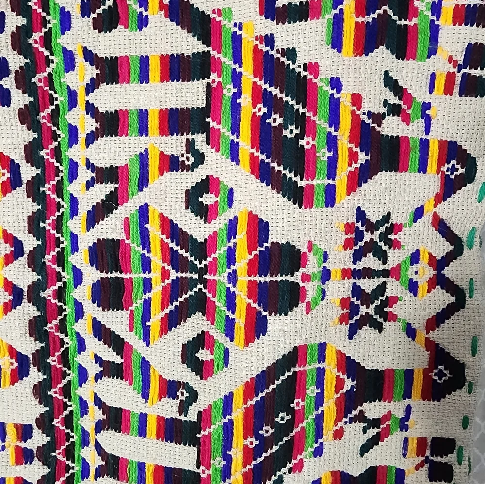 Vintage Mazahua Embroidery Table Runner Mexican Tree of Life Textile Used Great